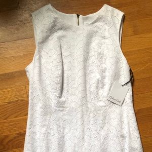 NWT Calvin Klein white eyelet sheath dress